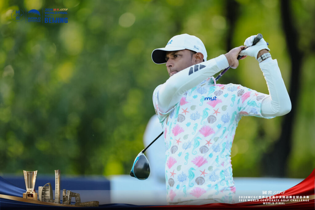 Player tees off in the morning sun on the final day of the 2026 WCGC World Final